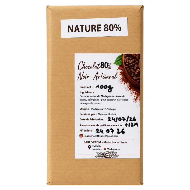 Chocolat artisanal 80% 100 gr nature