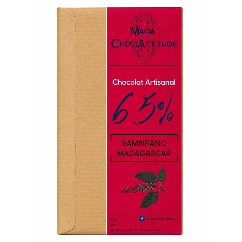 Chocolat artisanal 65% 100 gr baie rose
