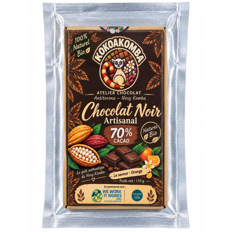 Chocolat noir artisanal 70% 110 gr orange