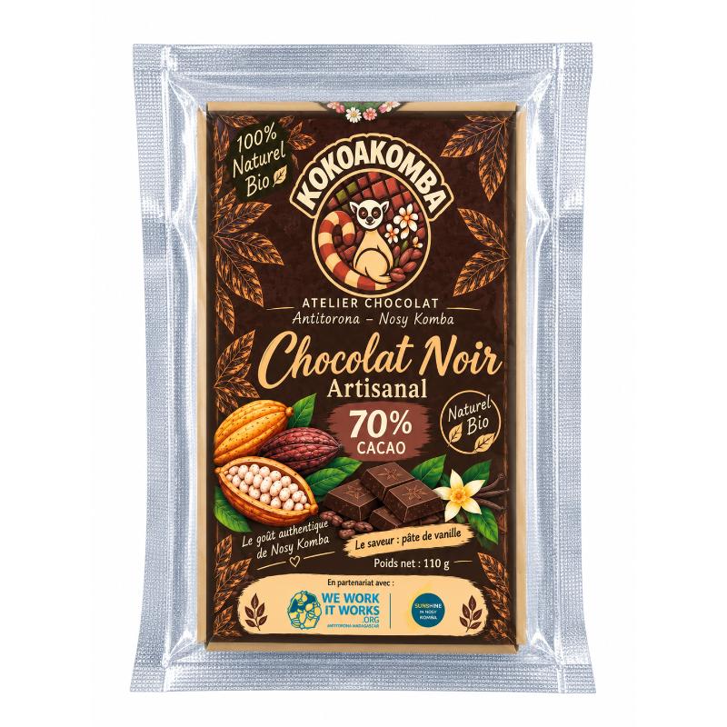 Chocolat noir artisanal 70% 110 gr vanille