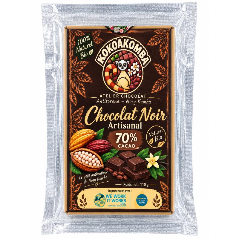 Chocolat noir artisanal 70% 110 gr intense