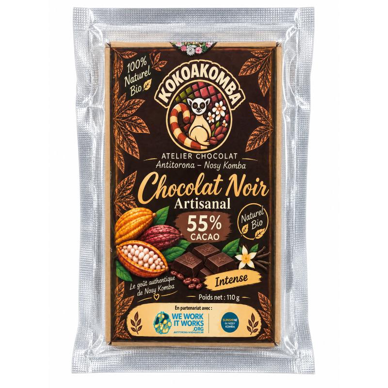 Chocolat noir artisanal 55% 110 gr intense